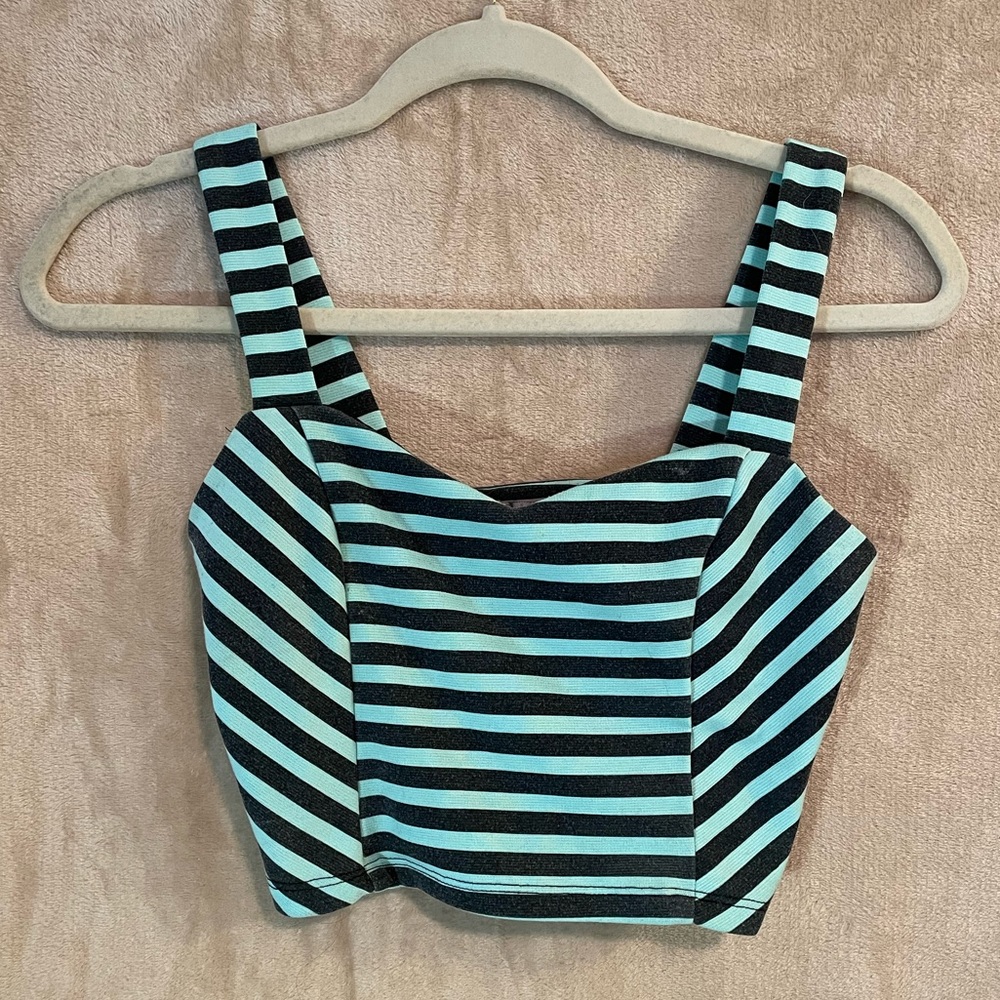 Charlotte Russe Teal and Black striped crop top